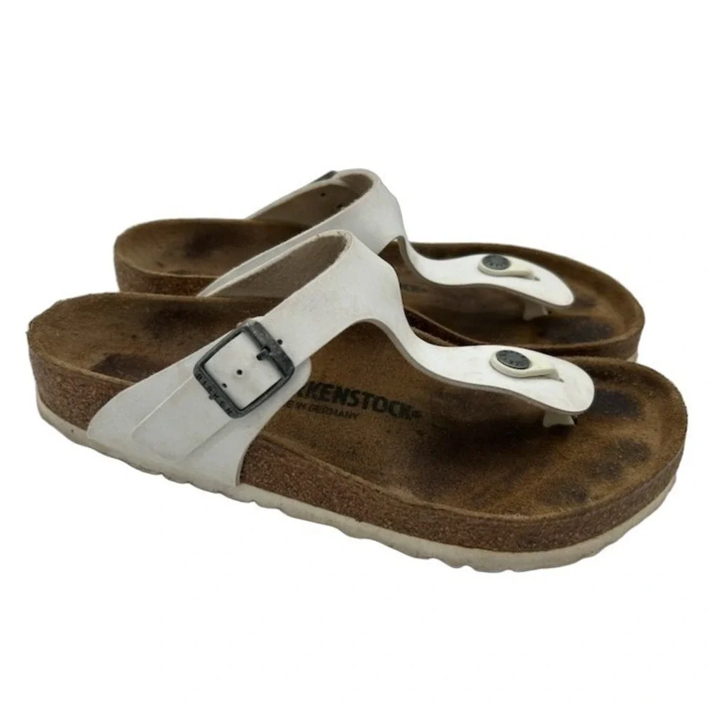 Birkenstock Gizeh Sandals Women's Size 39 US 8 White Birko Flor Thong Cork